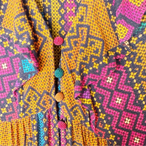 Farm Rio Yawanawa Stripes Ankle Maxi Bohemian Dress Size Large L - Picture 12 of 14